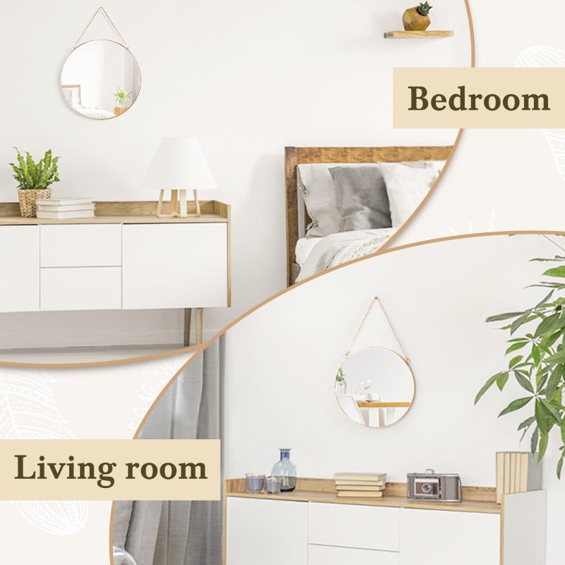 Dahey 11.8-inch Small Hanging Circle Mirror Wall Decor Gold Round Mirror with Hanging Chain for Living Room Bathroom Bedroom Dorm College Office, Gold - Image 4